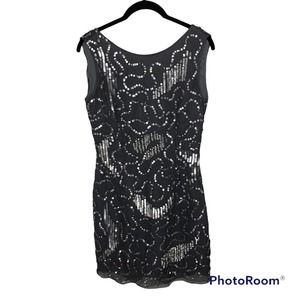 pisarro nights beaded tiered shift dress Pisarro Nights Petite Size Beaded Mesh Illusion Neckline Sleeveless Dress, Womens, 4P, Mocha